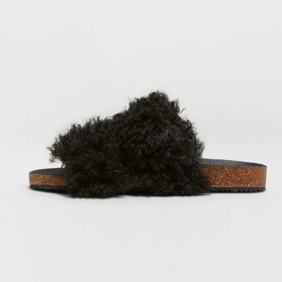 NWT Ember Dual Strap Fur Fuzzy Slide Sandals - Picture 2 of 6